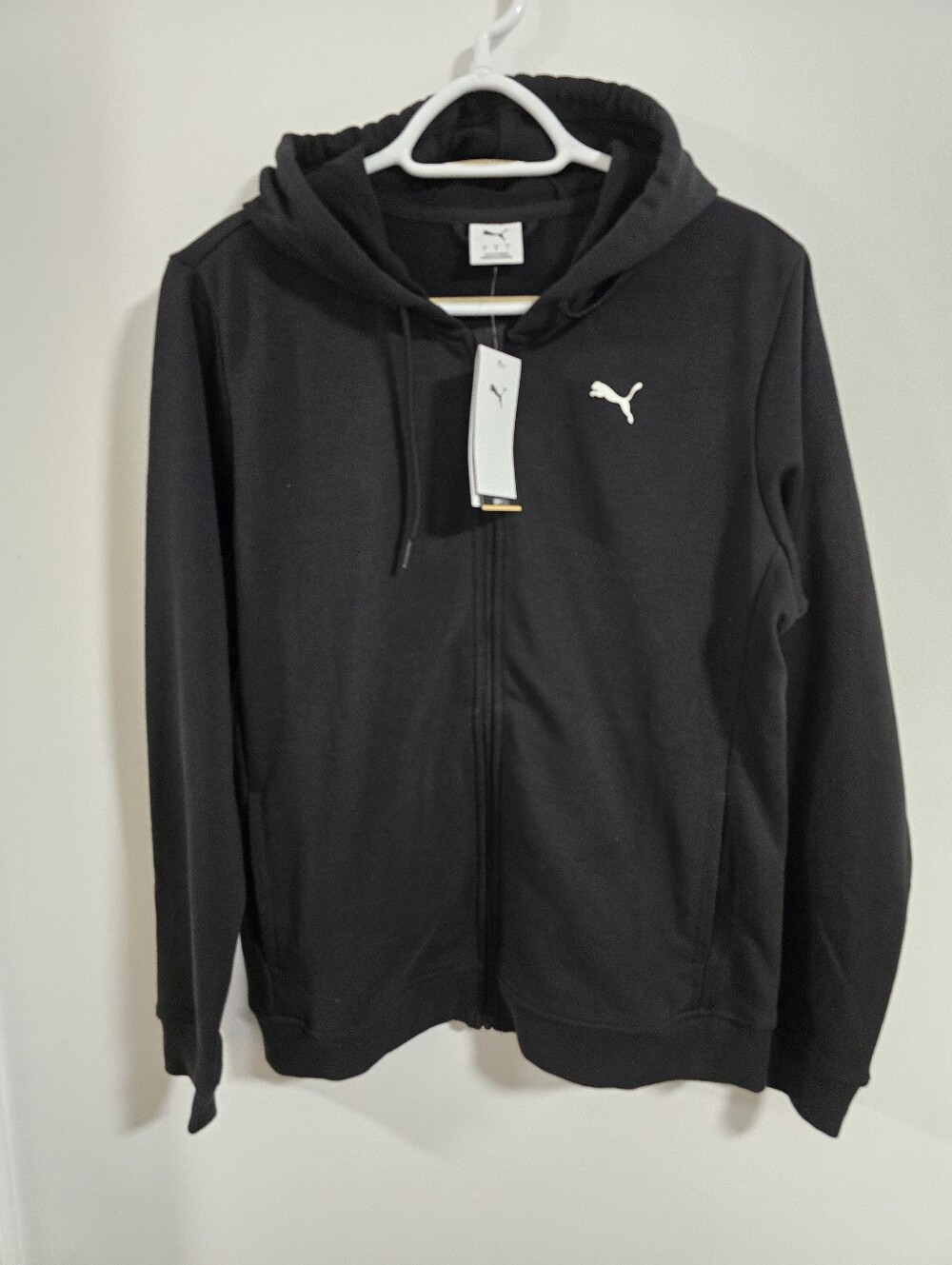 PUMA ESSENTIAL Black Cotton Hoodie Lightweight Pockets Size L